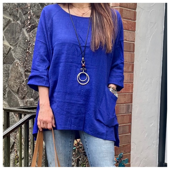 22 Boho Cotton Gauze Front Pockets Tunic Top - Picture 7 of 7